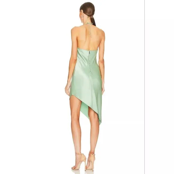 Alice + Olivia Harmony Asymmetrical Midi Dress Green Tea | Womens Size 6 - Picture 3 of 11